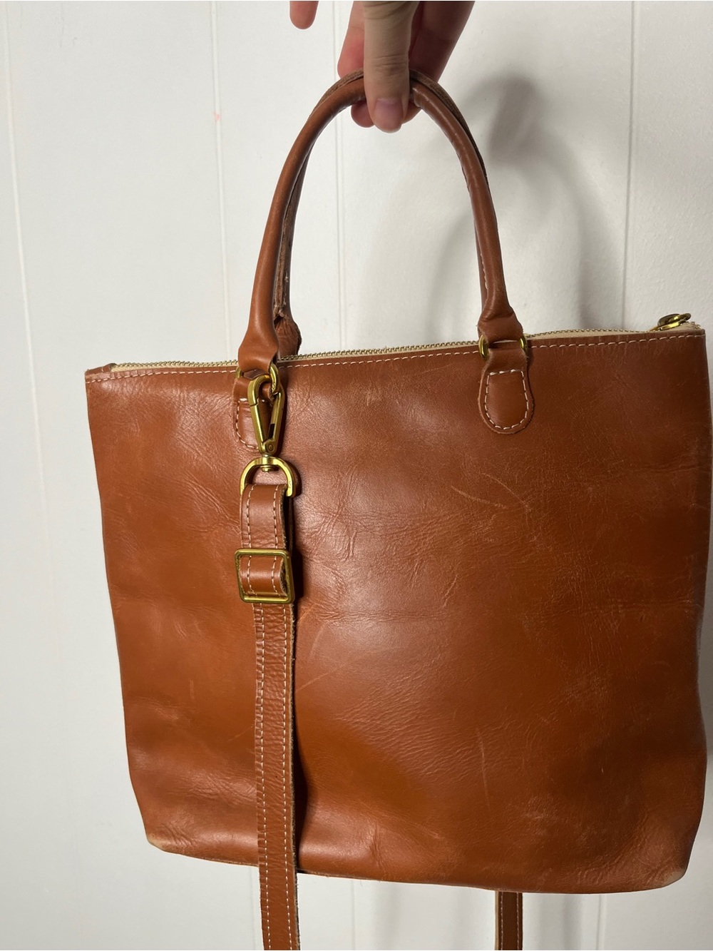Sseko Classic Brown Leather Crossbody Tote Bag with Handles Zip Top - Picture 6 of 7